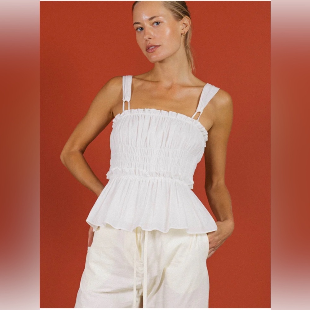 Ciao Lucia White Ruffle Tank